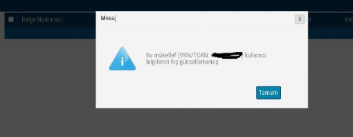earşivportal kullanıcı bilgileri güncelleme hatası