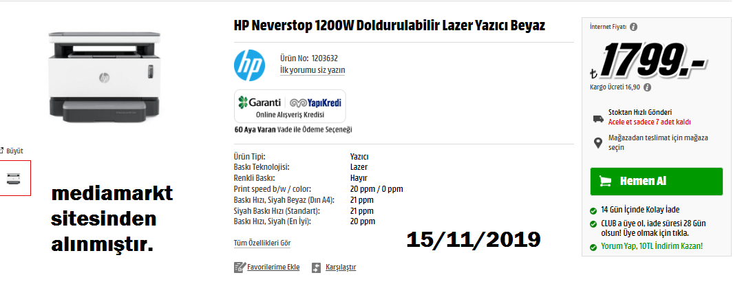 hp neverstop yazıcı inceleme