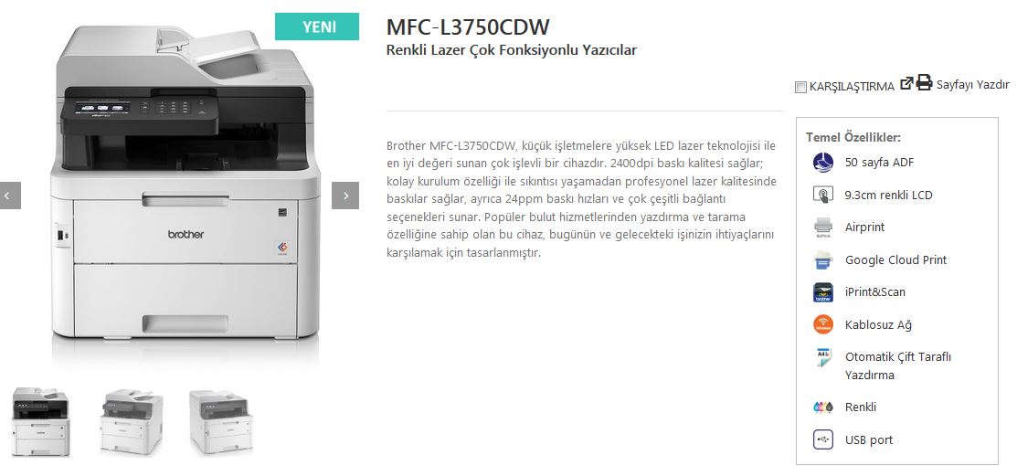 brother mfc L3750 cdw toner dolumu